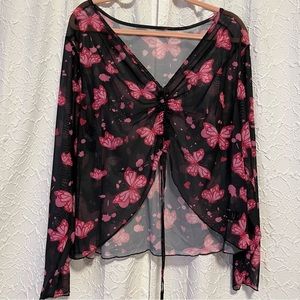 Plus Size Butterfly Mesh Shirt